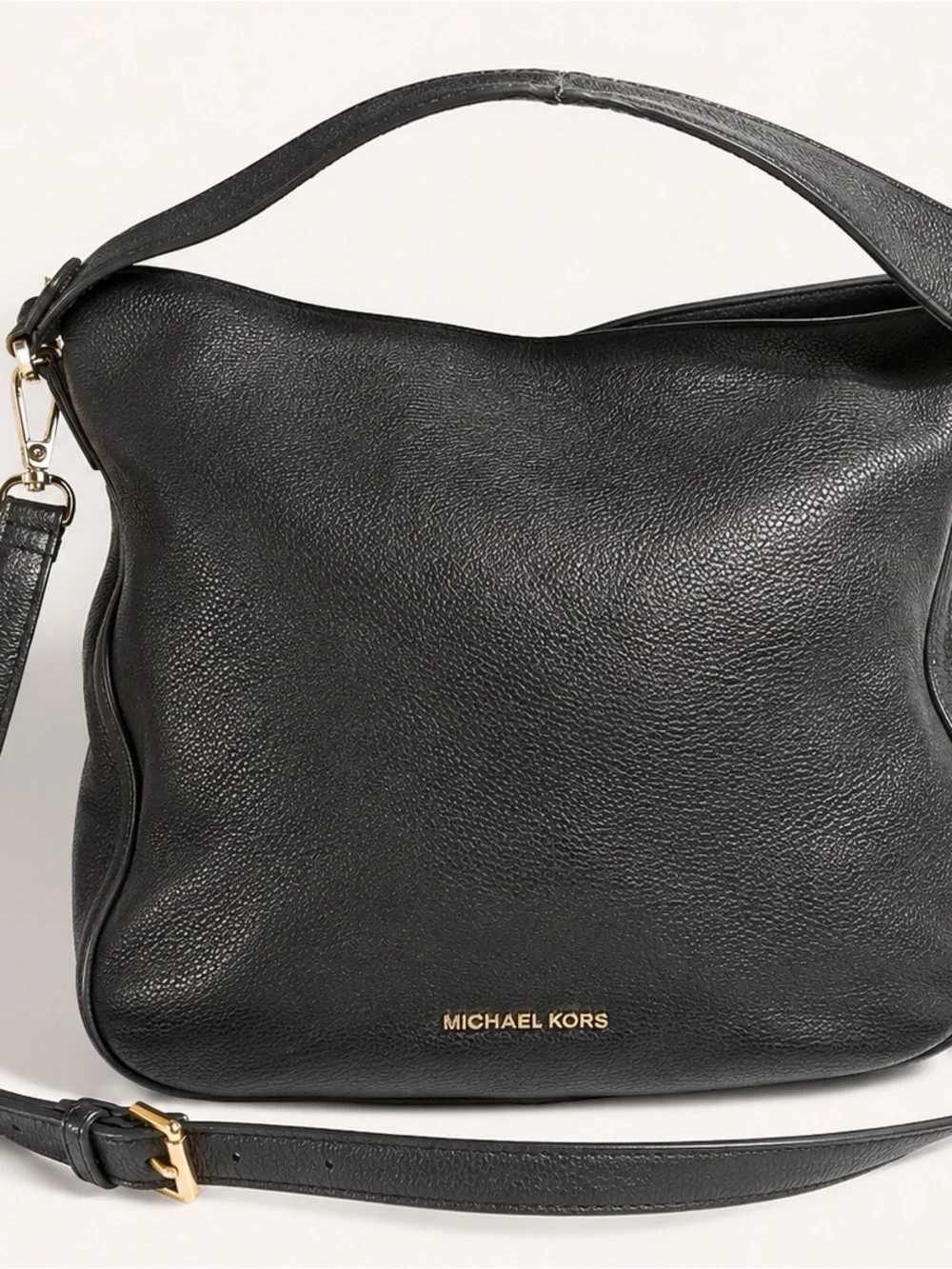 Michael Kors Black Pebbled Leather Hobo Shoulder Bag with Gold Hardware